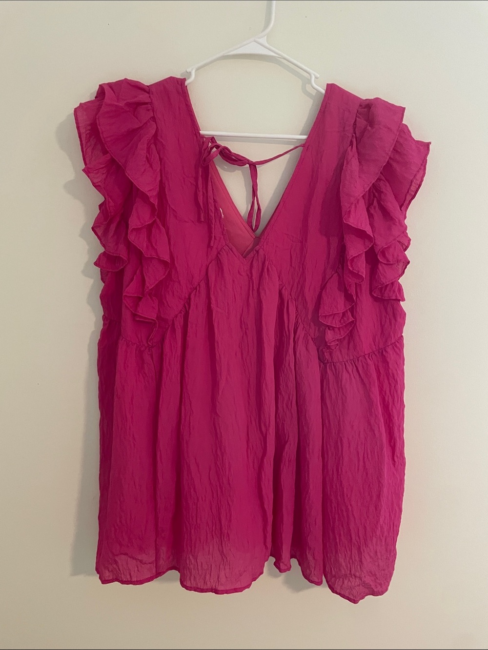 Source Unknown Fuchsia Ruffled V-Neck Blouse - Picture 2 of 3